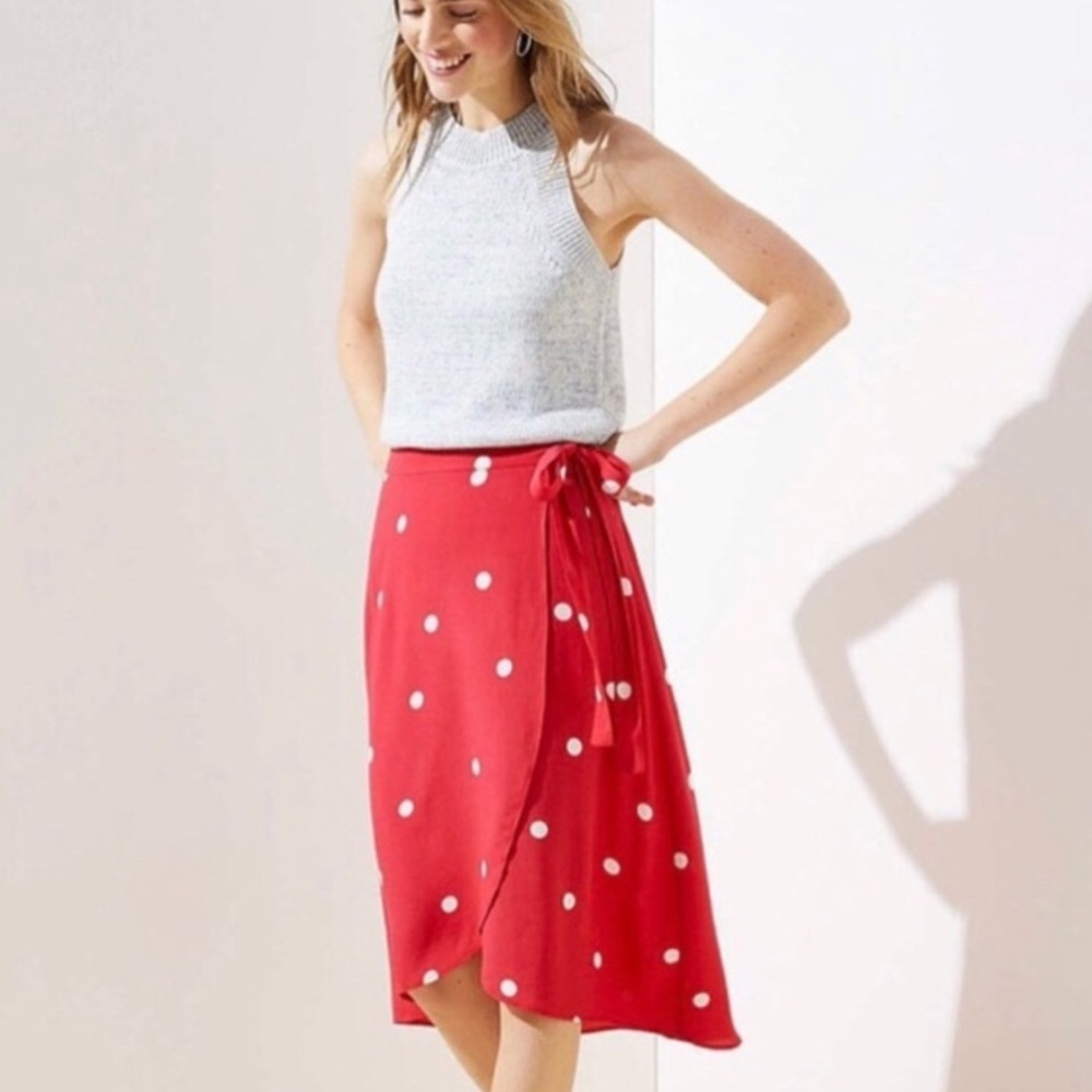 LOFT red polka dot wrap skirt